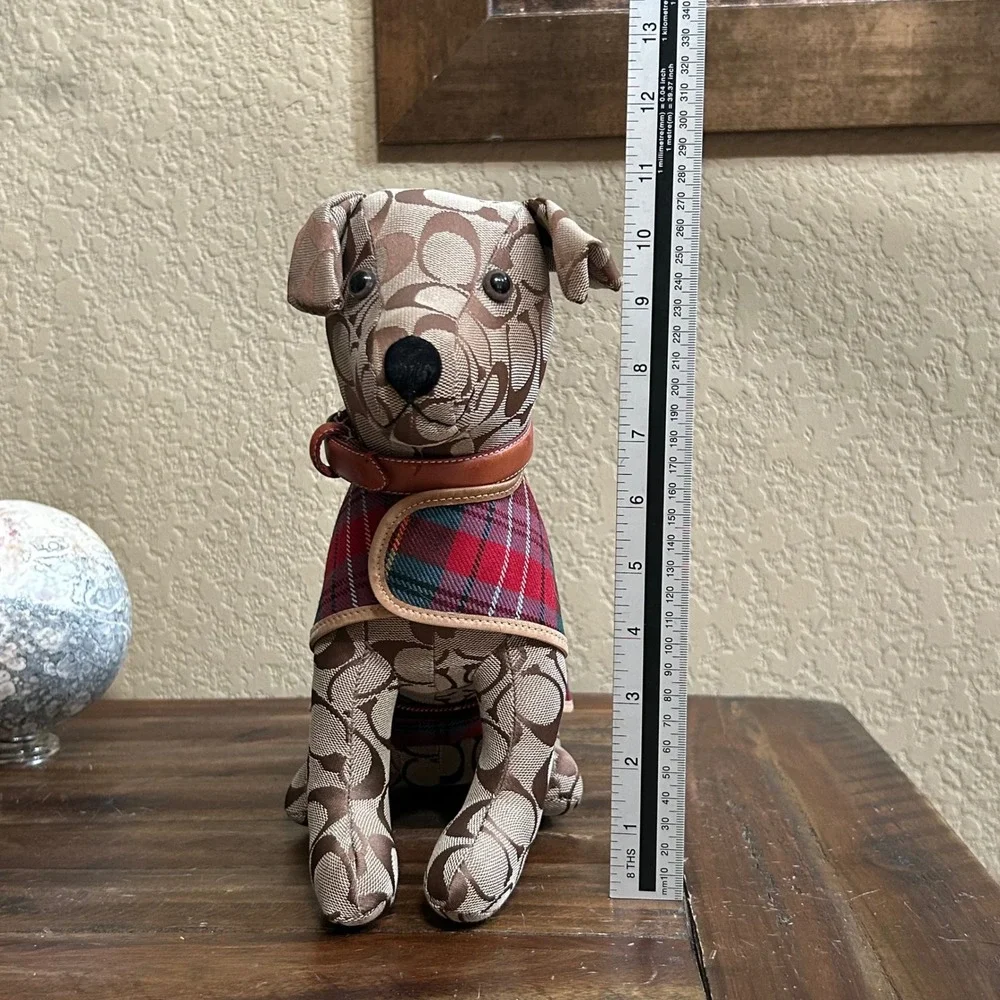 Coach Signature Stuffed Dog #8443 Holiday 2002 Retired Plush Plaid Cape EUC